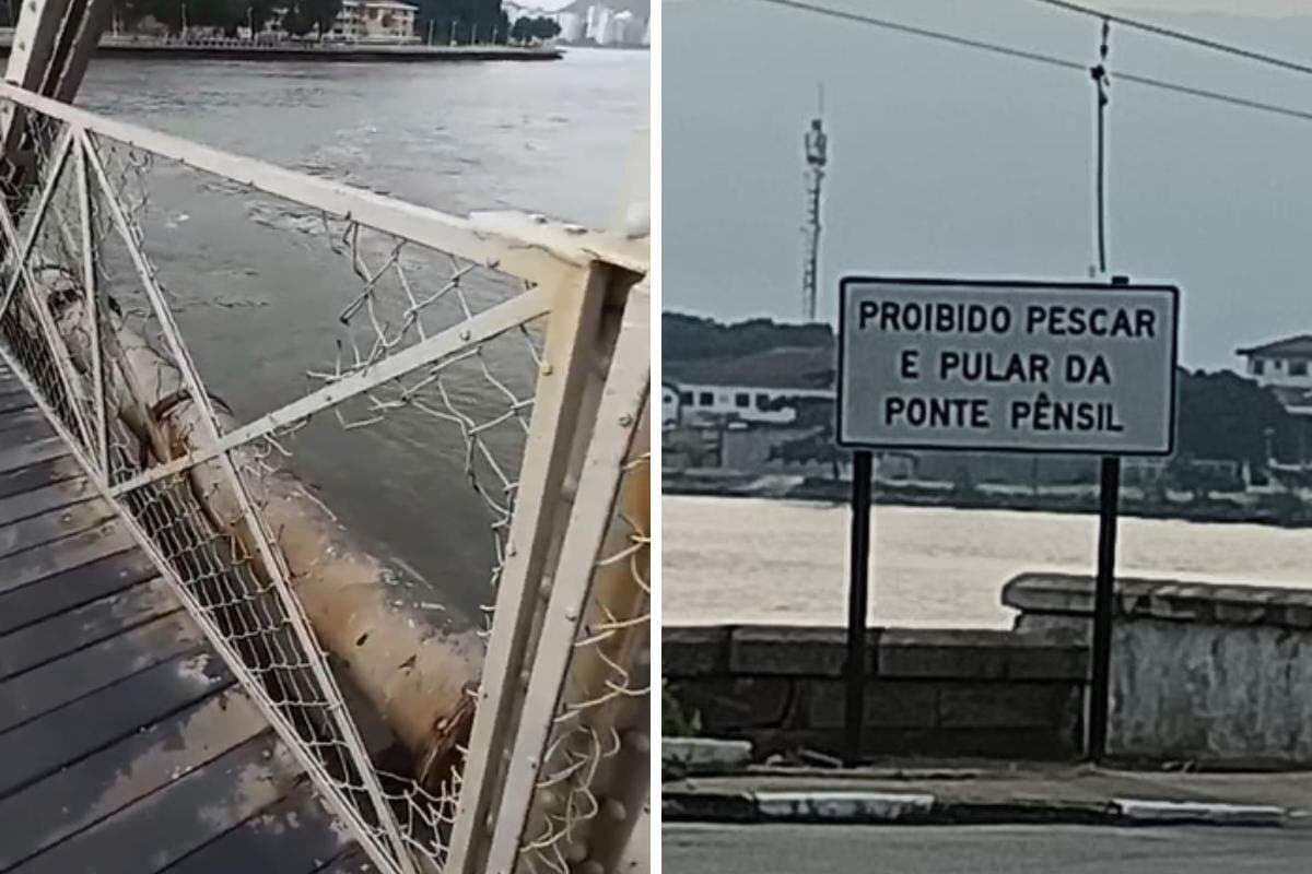 Ponte Pênsil de São Vicente preocupa moradores com degradação, pichações e riscos à segurança
